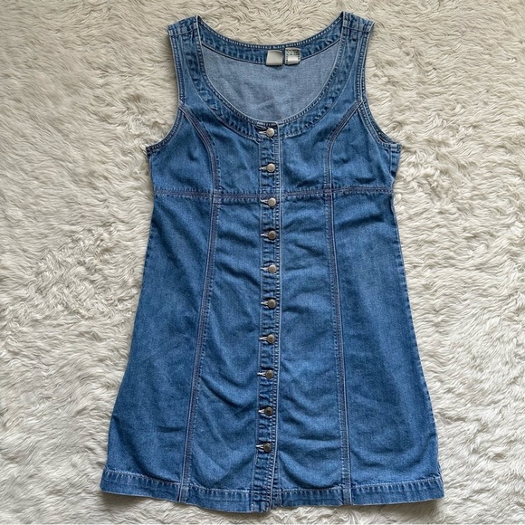Vintage Gap Dress Denim Button Front Sleeveless Mini 100% Cotton Blue Sz 10 - Picture 3 of 11